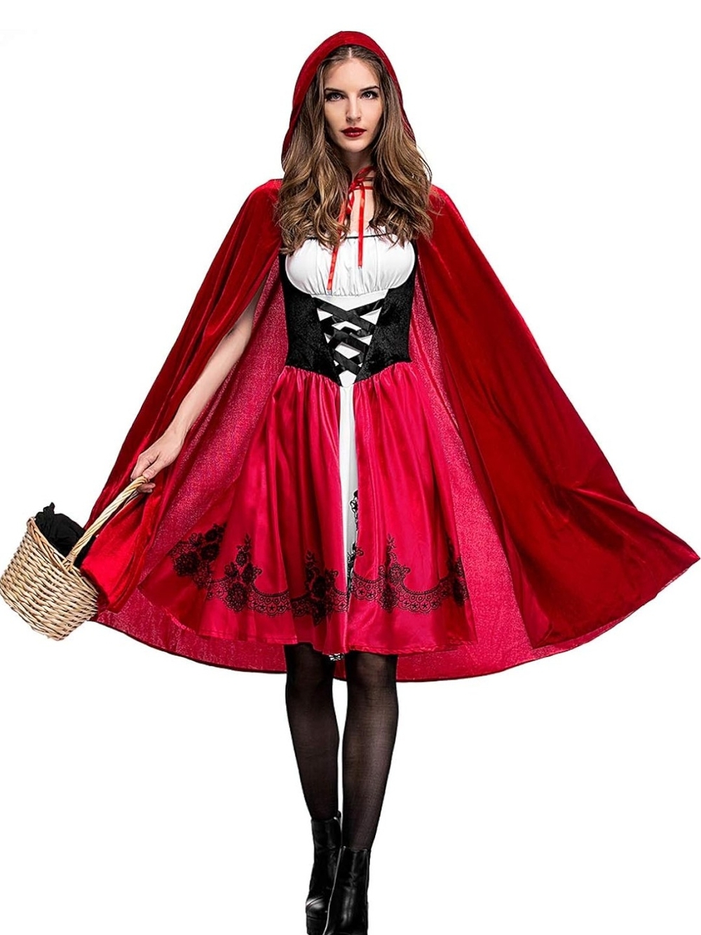 Red Hooded Cape & Dress Costume - Red